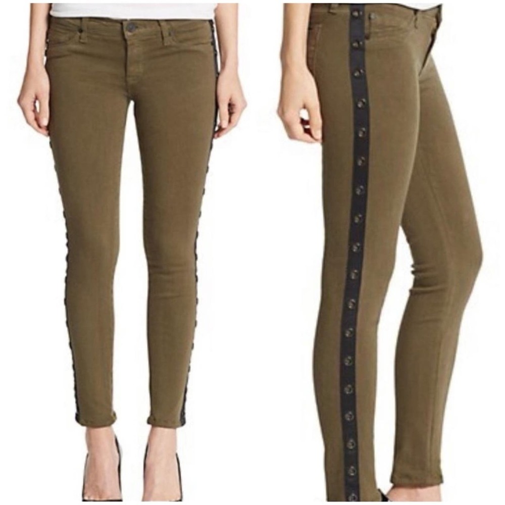 Hudson Luna Ankle Super Skinny Jeans Womens size 27 Olive Green Grommet Sides